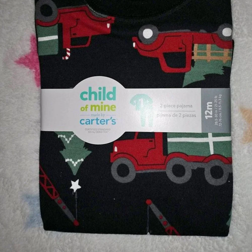 Child of mine baby boy 2 piece pajama 12 month red truck christmas tree